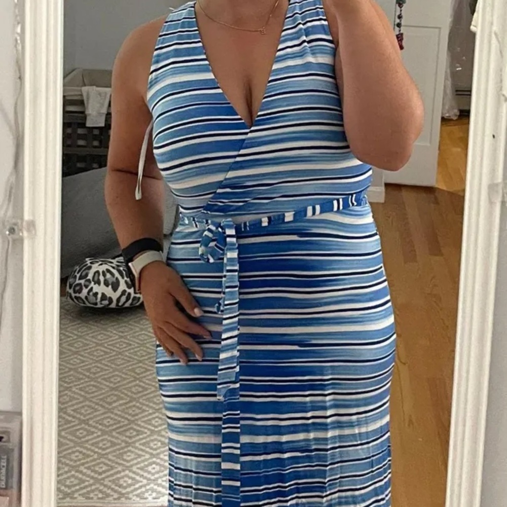 Ann Taylor Blue and White Striped Maxi Dress